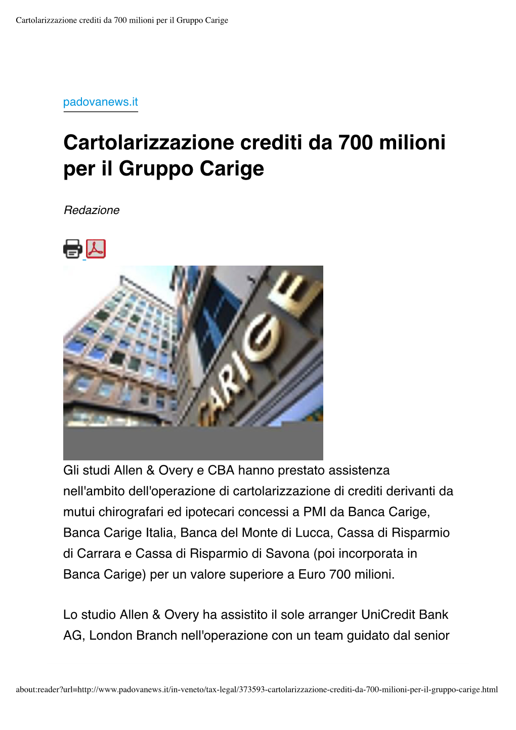 Cartolarizzazione Crediti Da 700 Milioni Per Il Gruppo Carige
