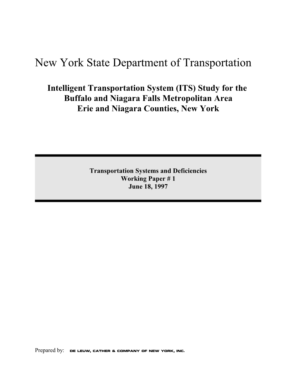 Study for the Buffalo and Niagara Falls Metropolitan Area Erie and Niagara Counties, New York