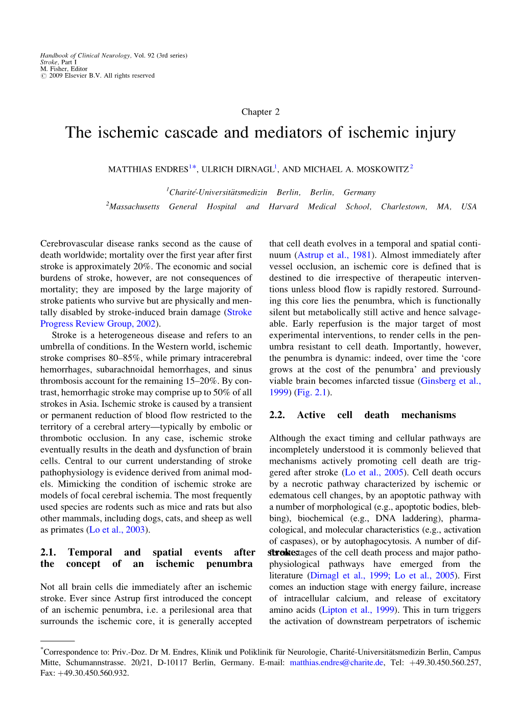 The Ischemic Cascade and Mediators of Ischemic Injury