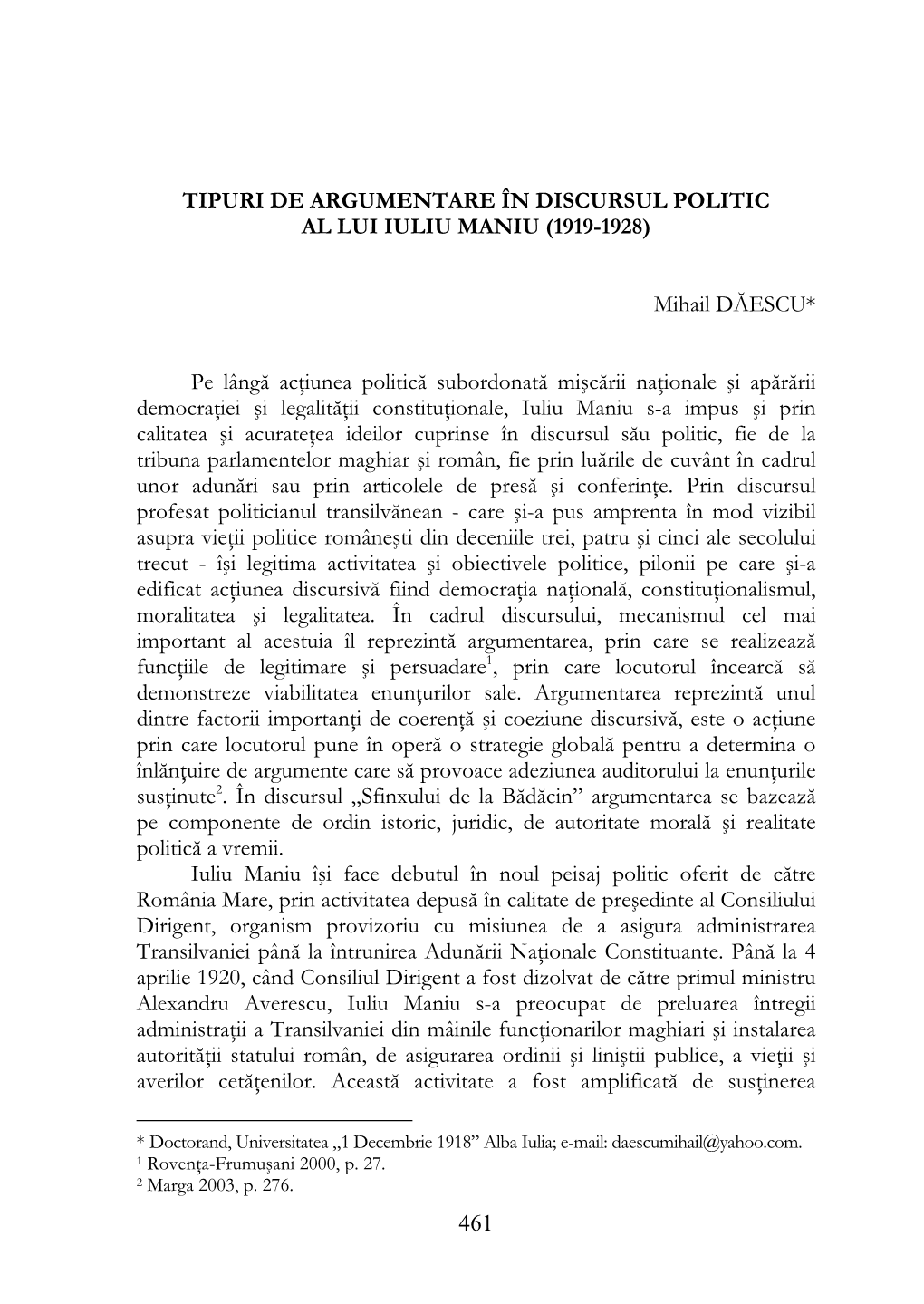 461 Tipuri De Argumentare În Discursul Politic Al Lui Iuliu