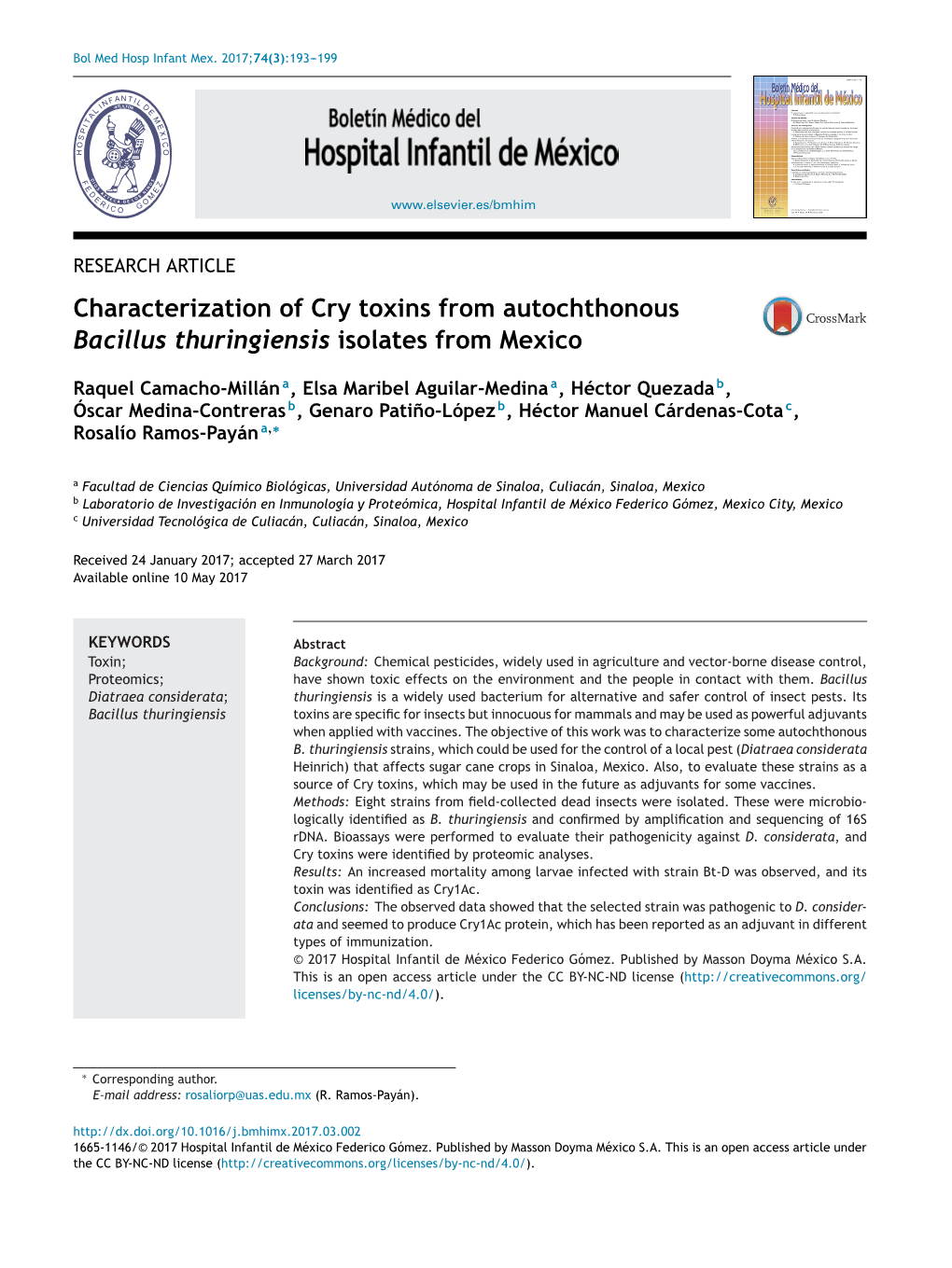 Characterization of Cry Toxins from Autochthonous