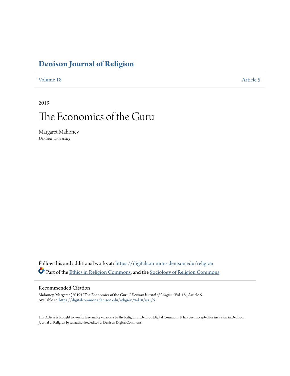 THE ECONOMICS of the GURU the Economics of the Guru