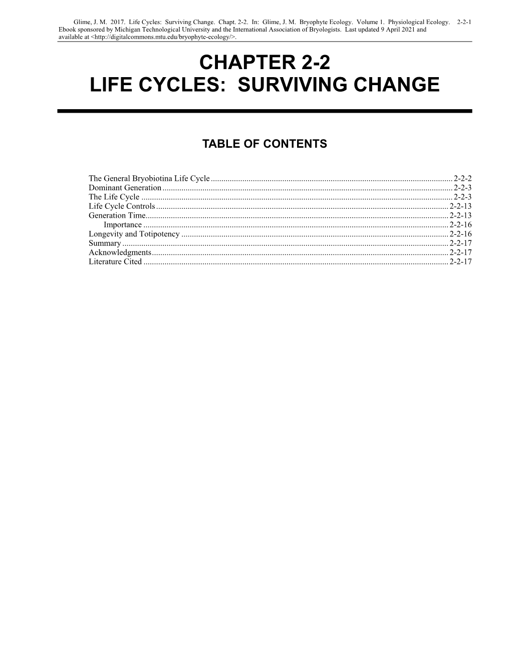 Chapter 2-2 Life Cycles: Surviving Change