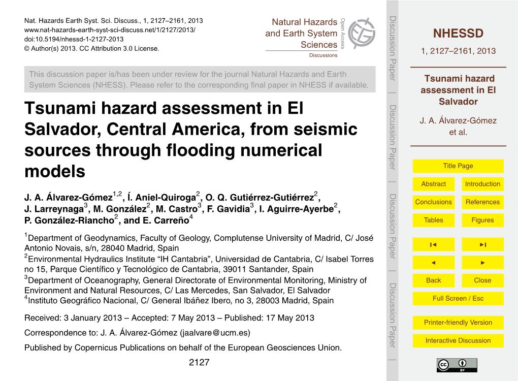 Tsunami Hazard Assessment in El Salvador, Central America, From