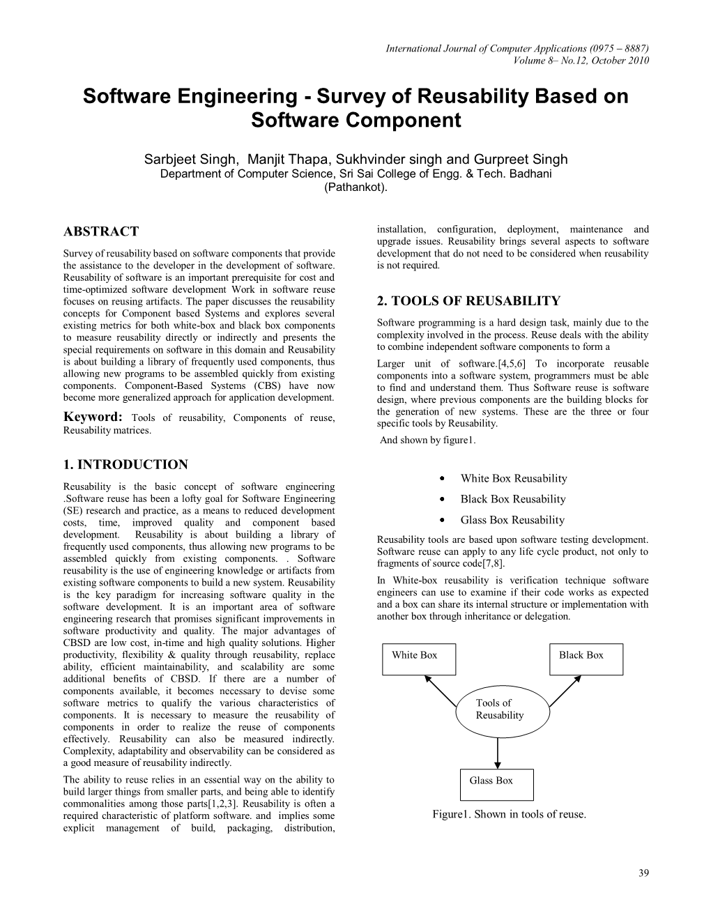 Survey of Reusability Based on Software Component