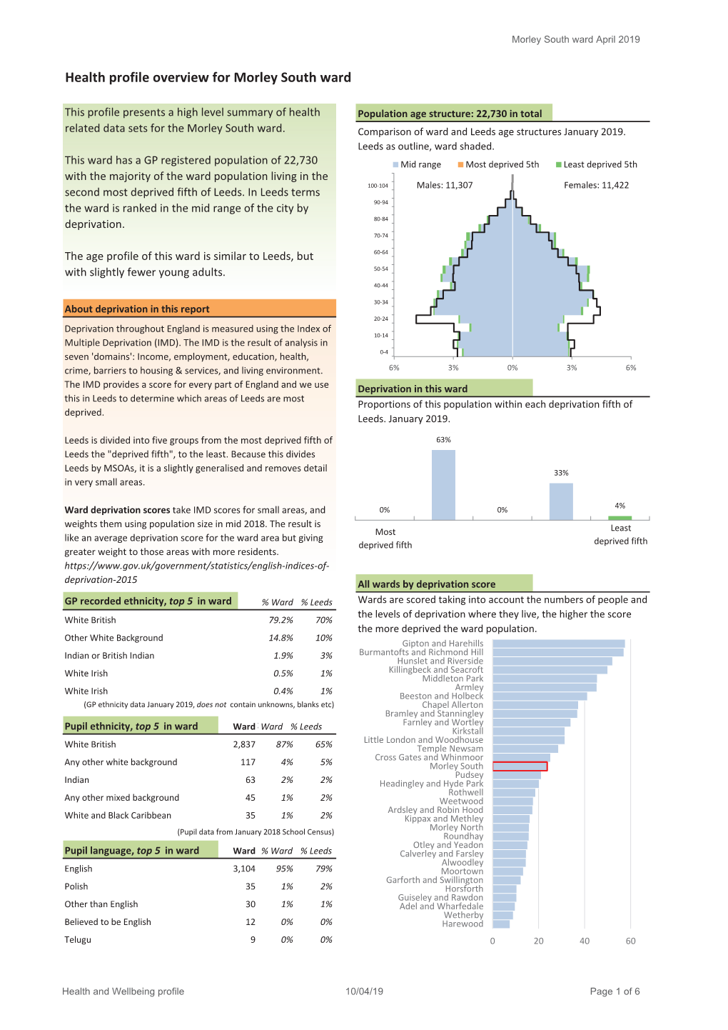 Health Profile Overview for Morley South Ward