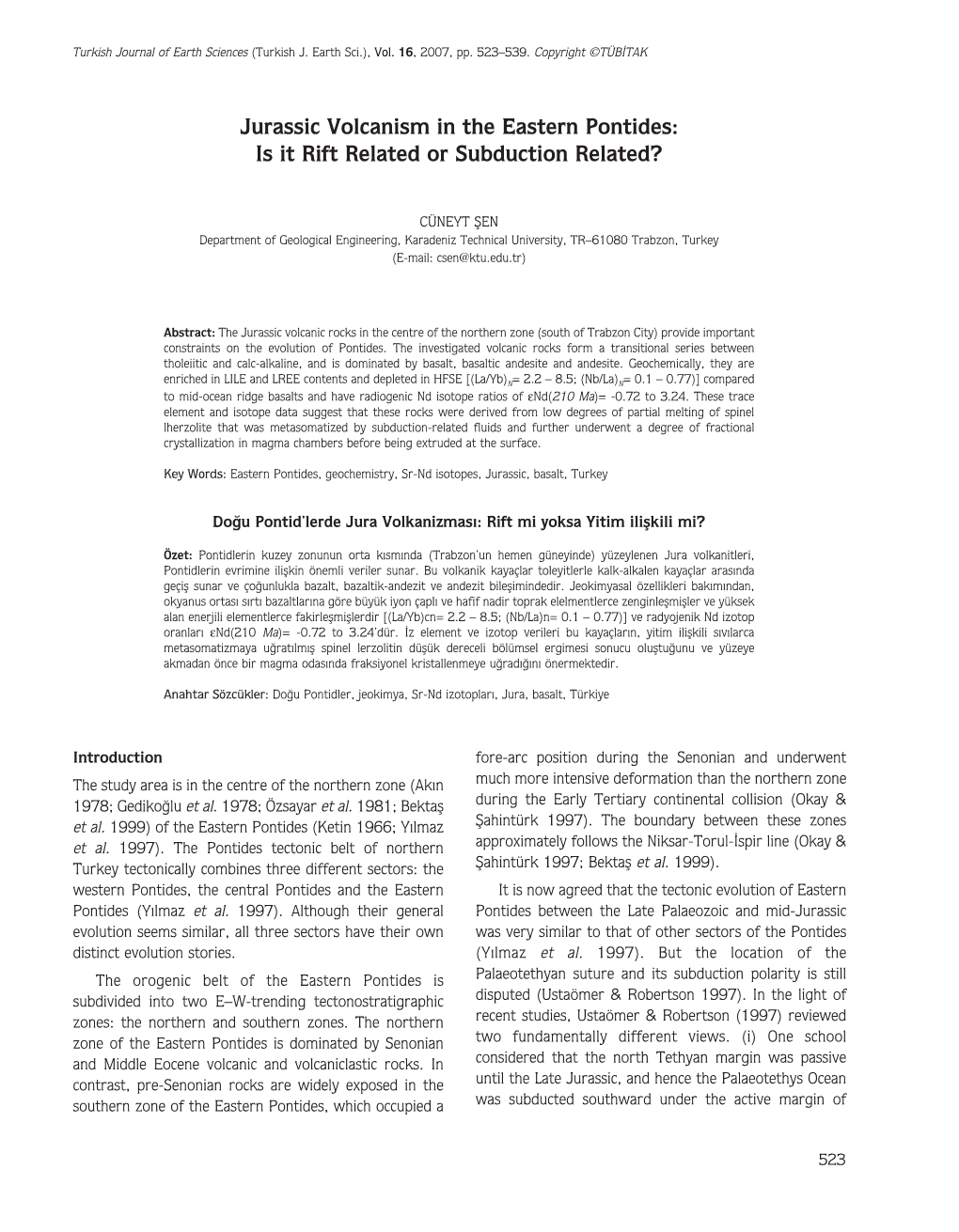 Jurassic Volcanism in the Eastern Pontides: Is It Rift Related Or Subduction Related?