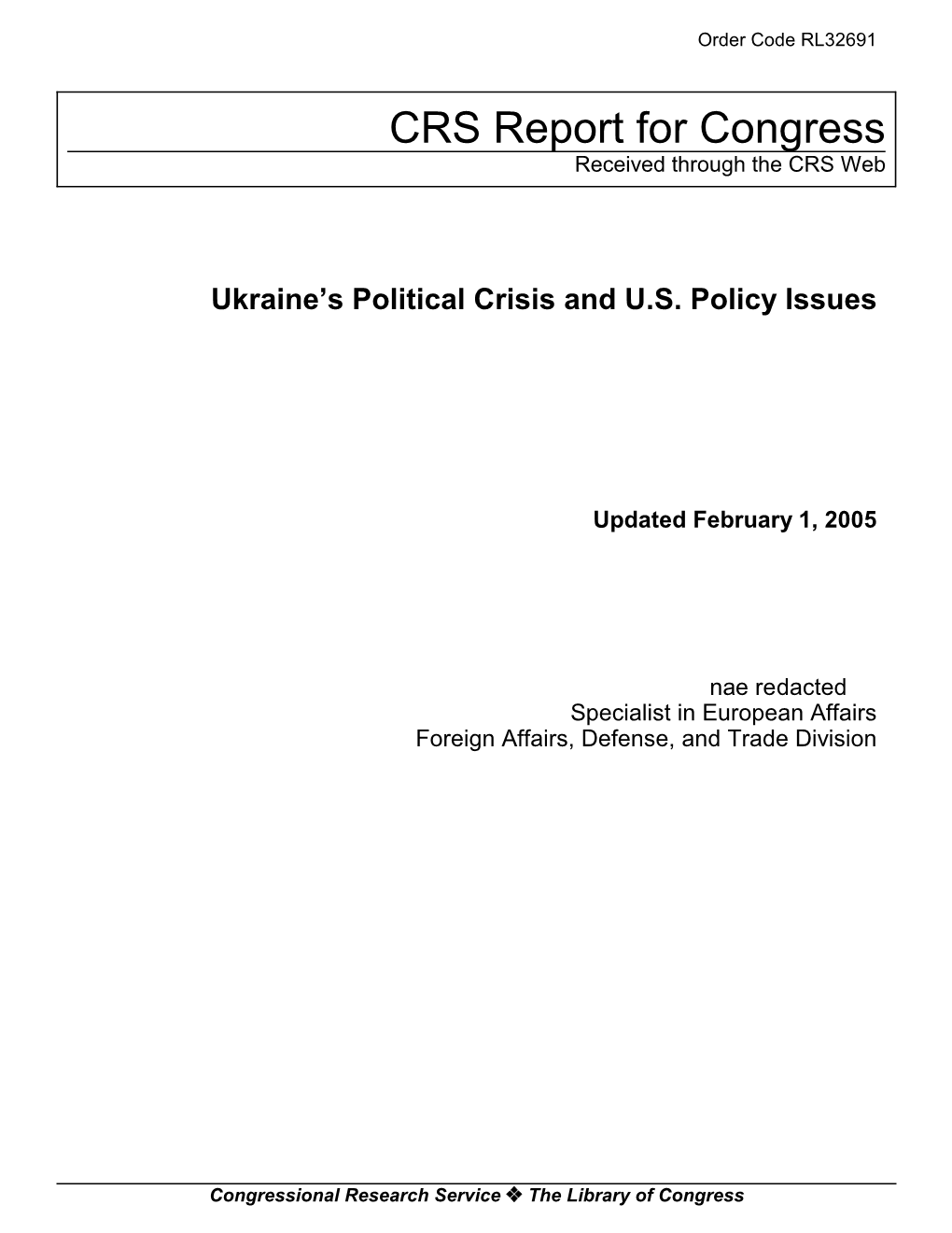 Ukraine's Political Crisis and U.S. Policy Issues