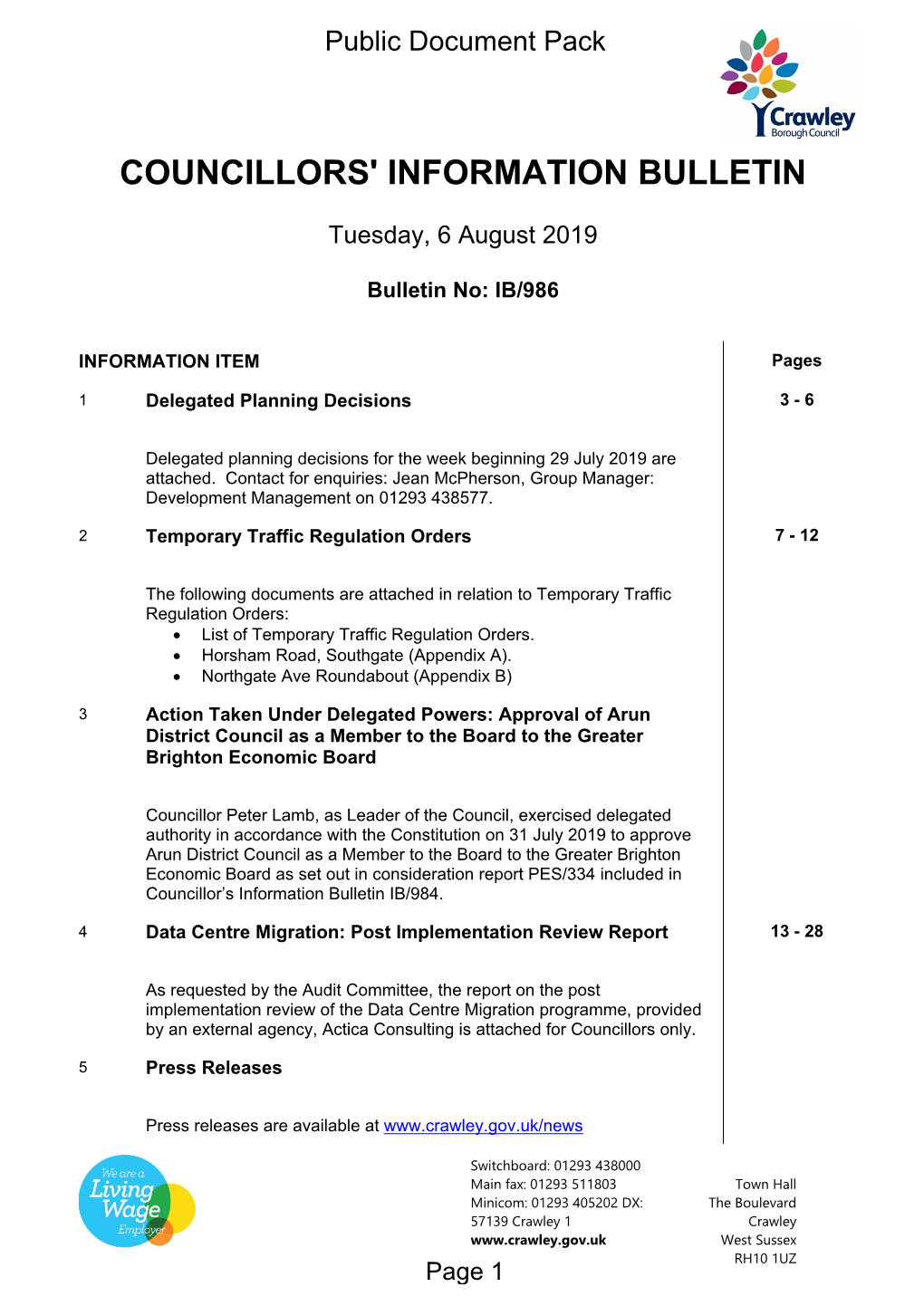 (Public Pack)Agenda Document for Councillors' Information Bulletin, 06