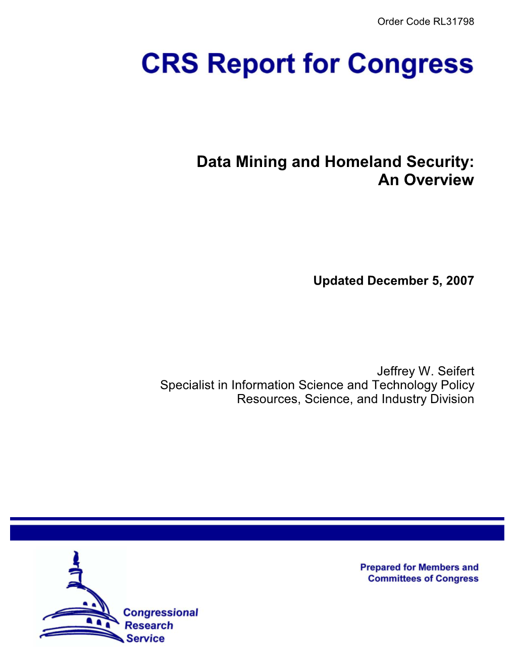 Data Mining and Homeland Security: an Overview