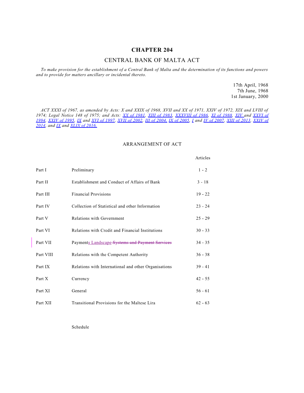 Chapter 204 Central Bank of Malta