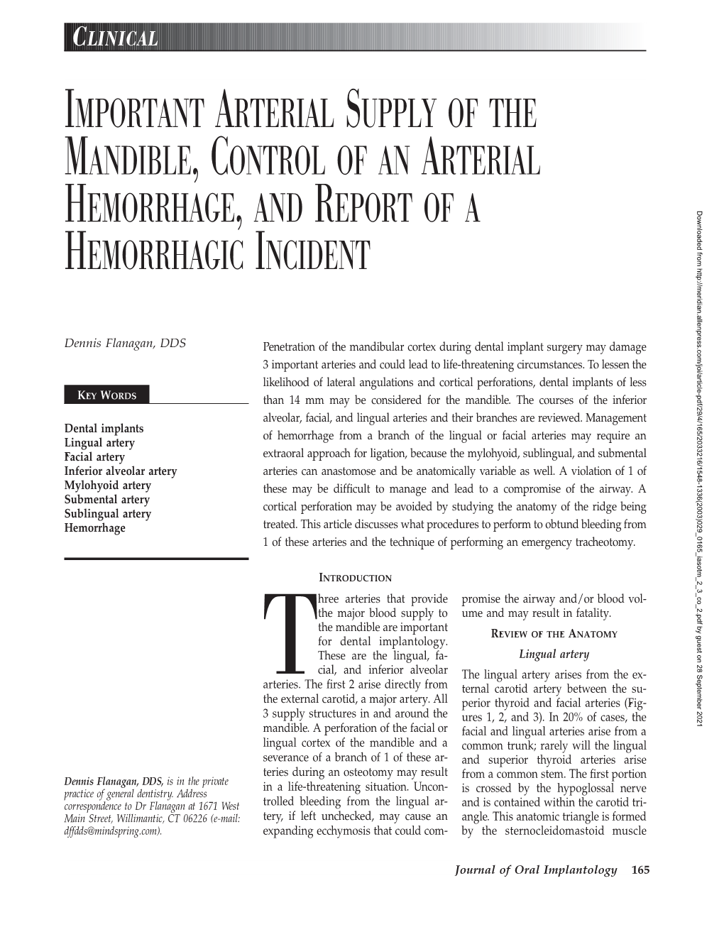 Important Arterial Supply of the Mandible,Control of An