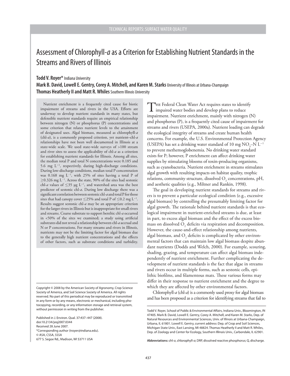 Assessment of Chlorophyll-Aas a Criterion for Establishing Nutrient