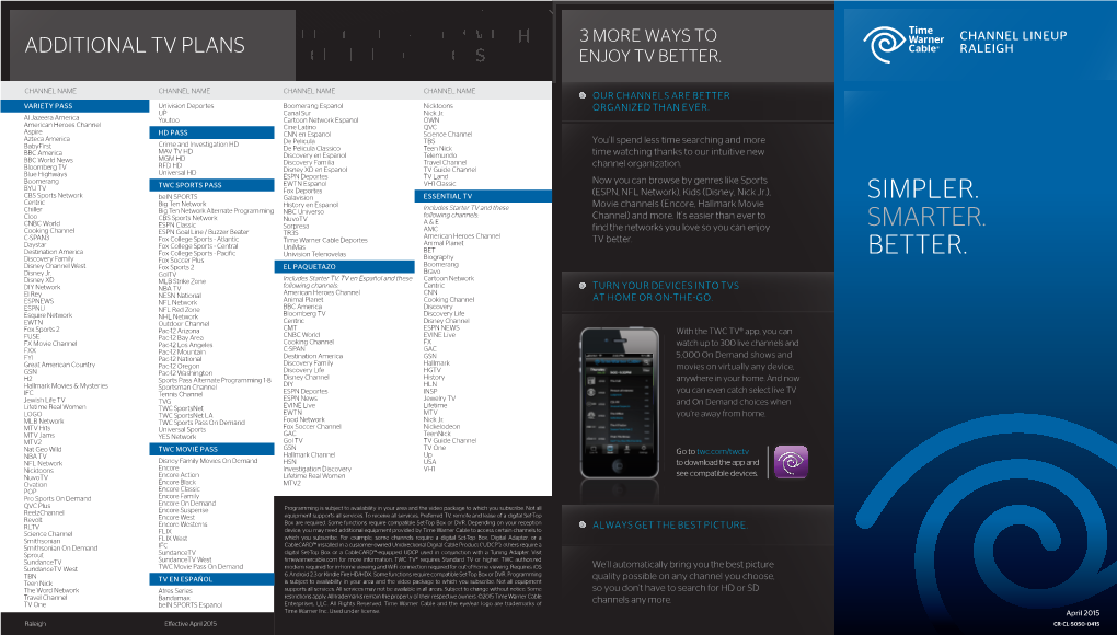 Time Warner's Raleigh Cable Channel Lineup 5/4/2015