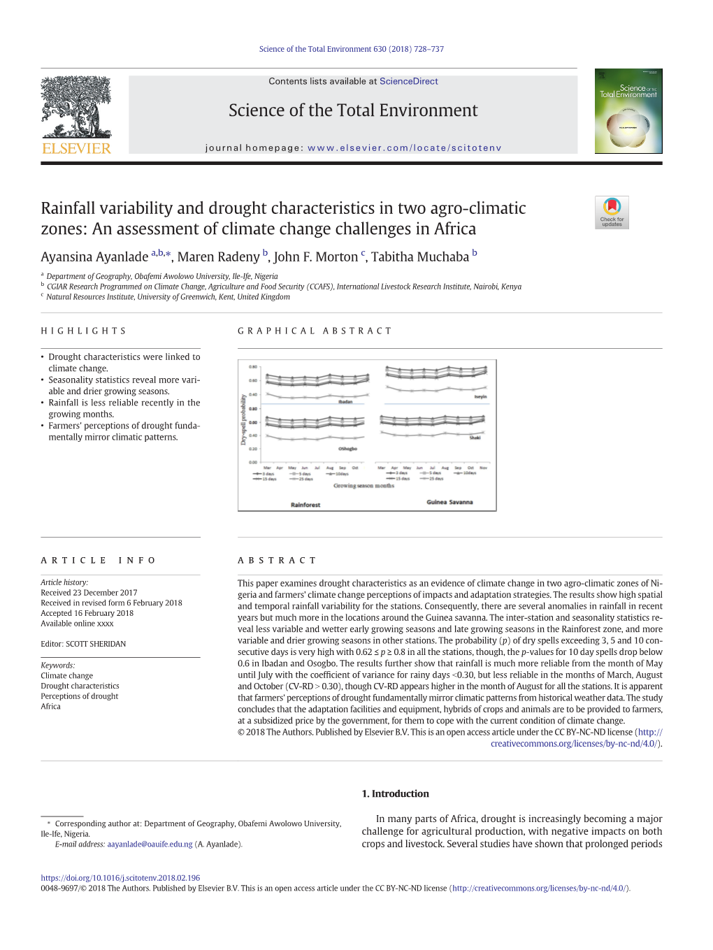 Rainfall Variability and Drought Characteristics in Two Agro-Climatic Zones: an Assessment of Climate Change Challenges in Africa