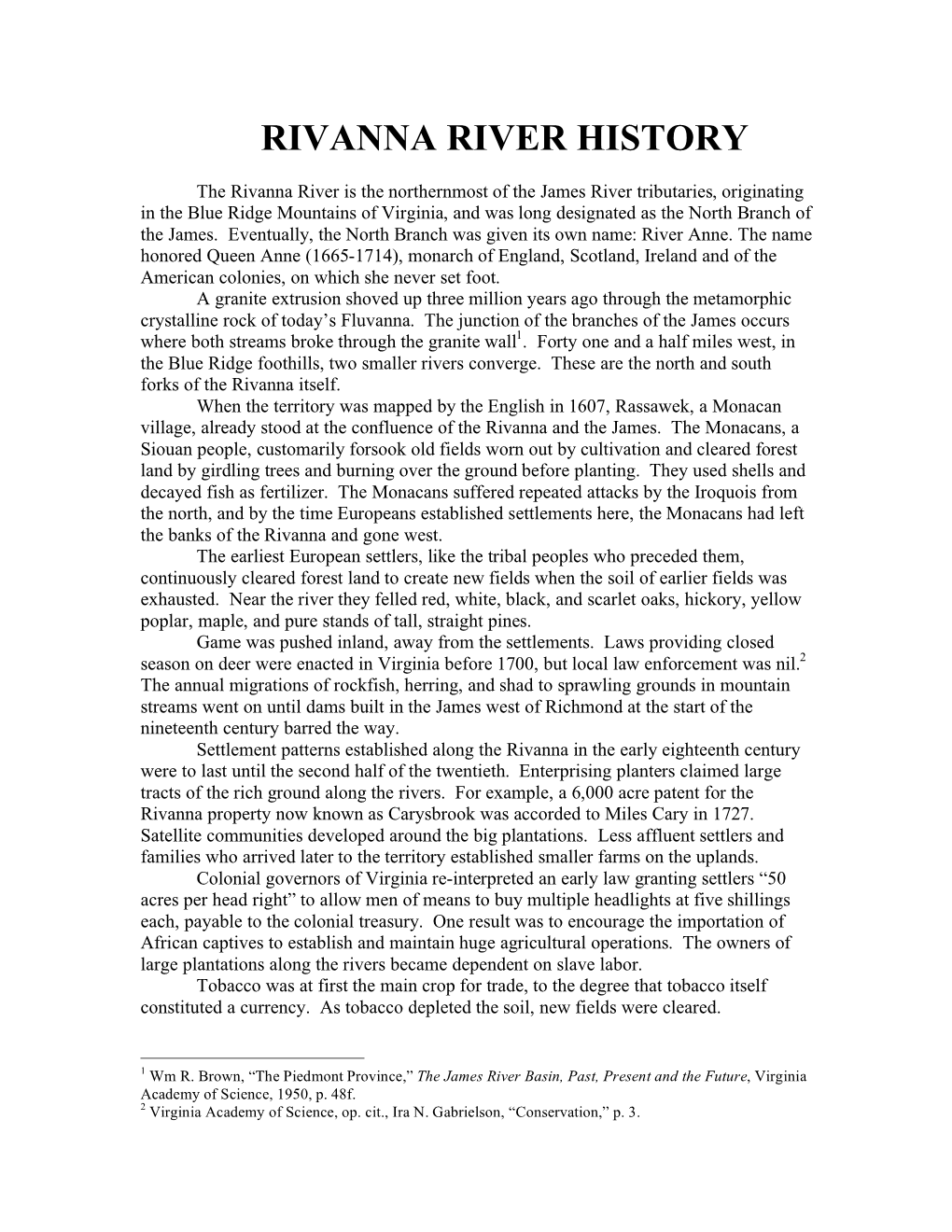 Rivanna River History