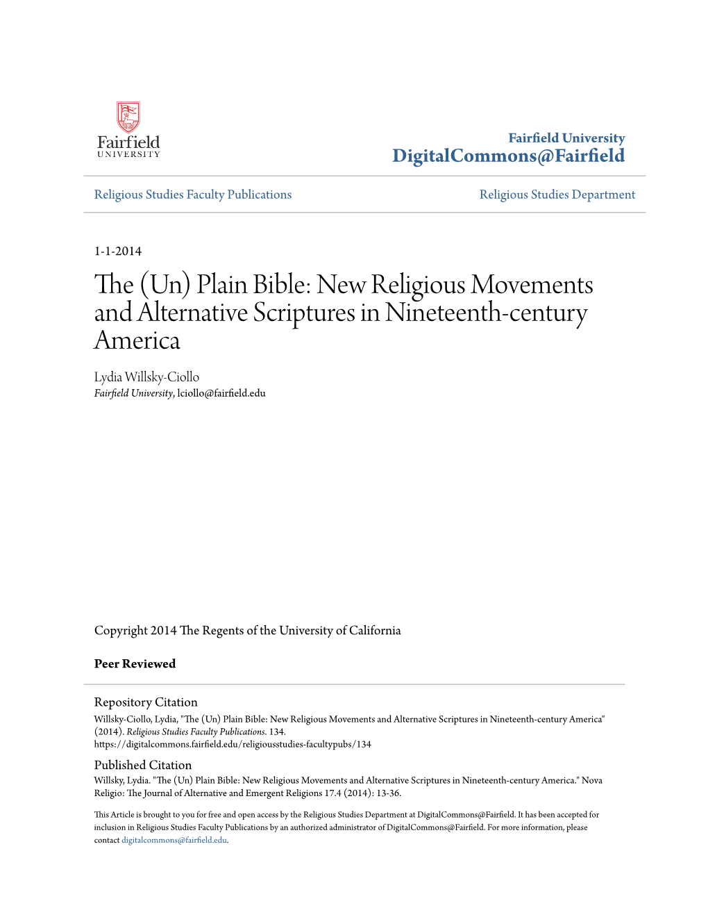 The (Un) Plain Bible: New Religious Movements and Alternative