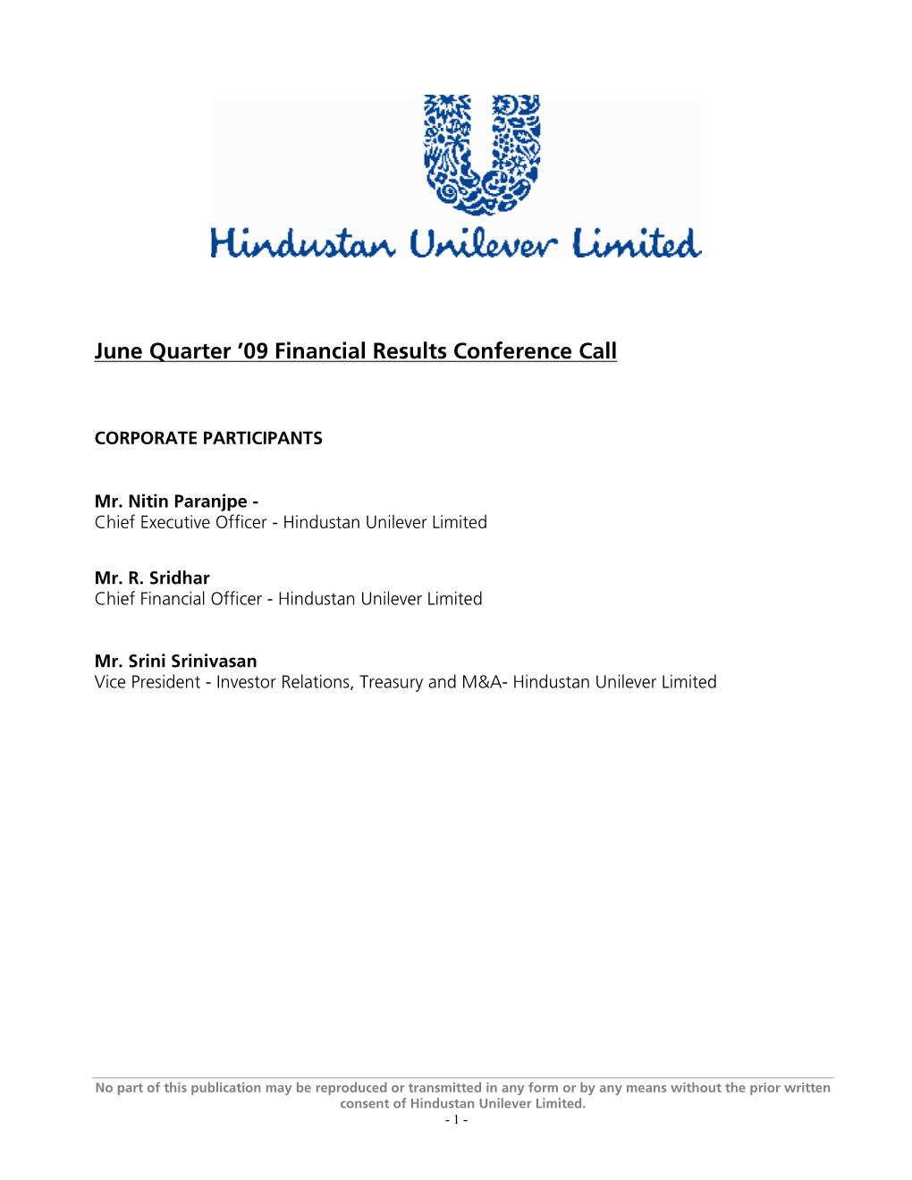 June Quarter '09 Financial Results Conference Call