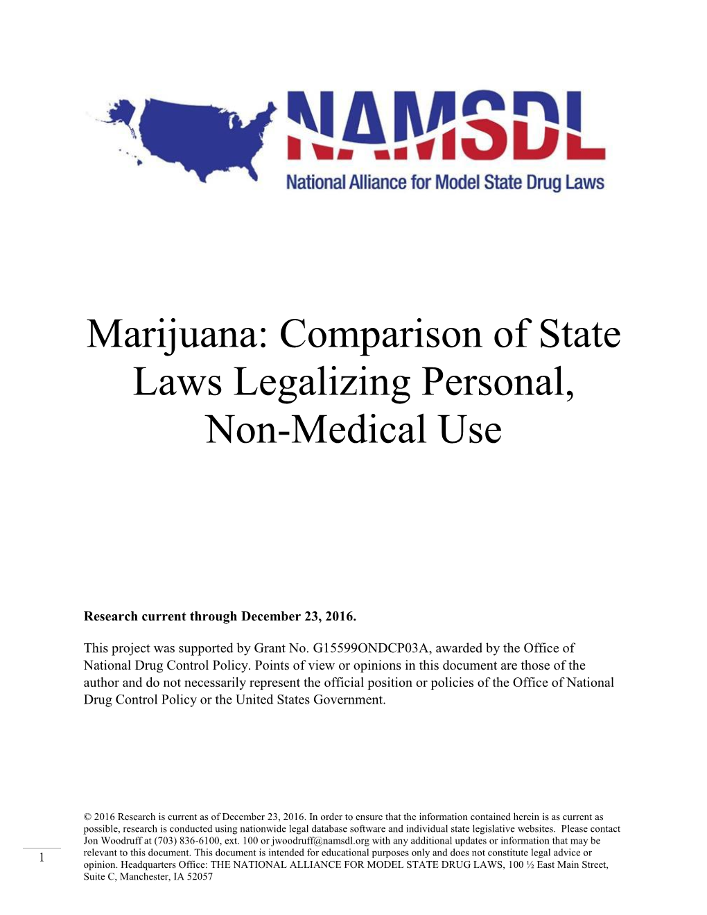 Marijuana: Comparison of State Laws Legalizing Personal, Non-Medical Use