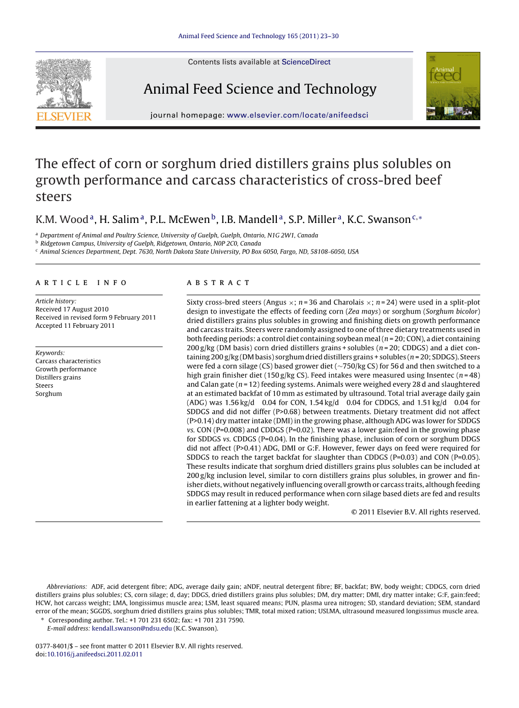 The Effect of Corn Or Sorghum Dried Distillers Grains Plus Solubles on Growth Performance and Carcass Characteristics of Cross-Bred Beef Steers