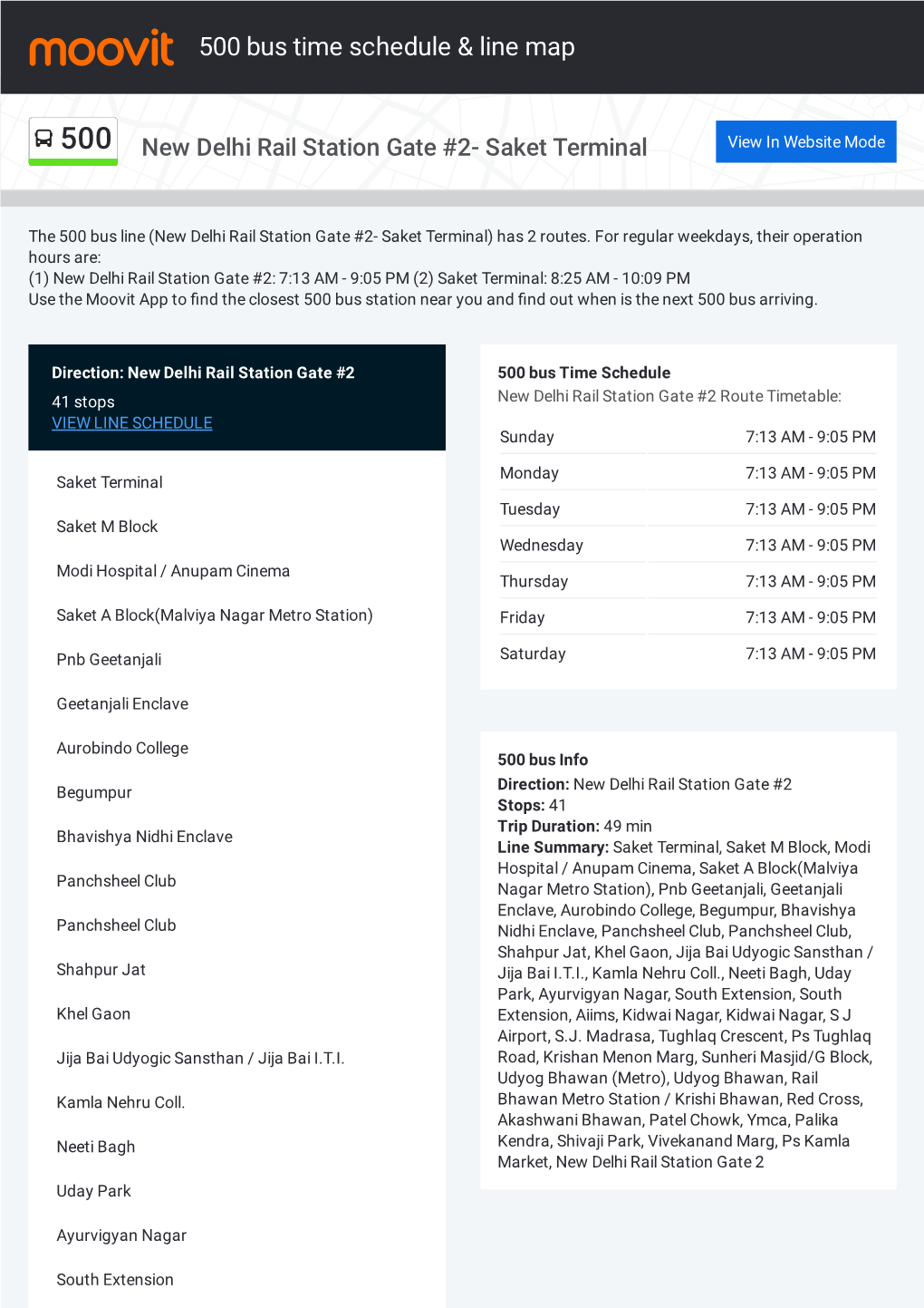 500 Bus Time Schedule & Line Route