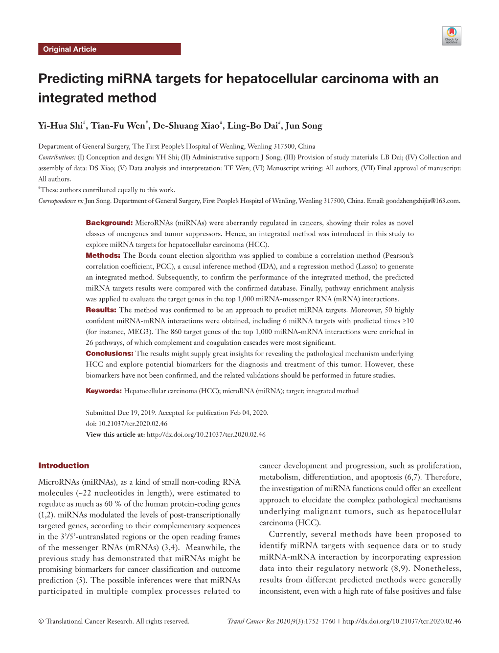 Predicting Mirna Targets for Hepatocellular Carcinoma with an Integrated Method