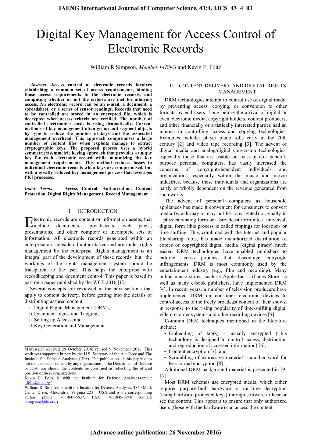 Digital Key Management for Access Control of Electronic Records