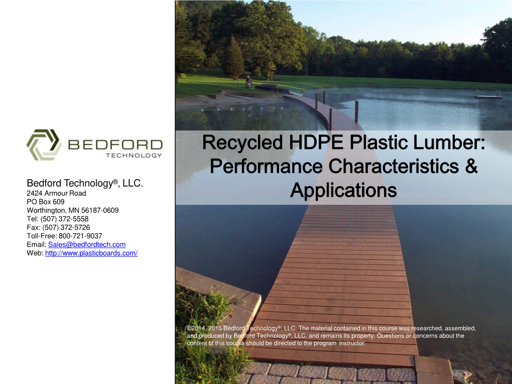 Recycled HDPE Plastic Lumber: Performance Characteristics & Bedford Technology®, LLC