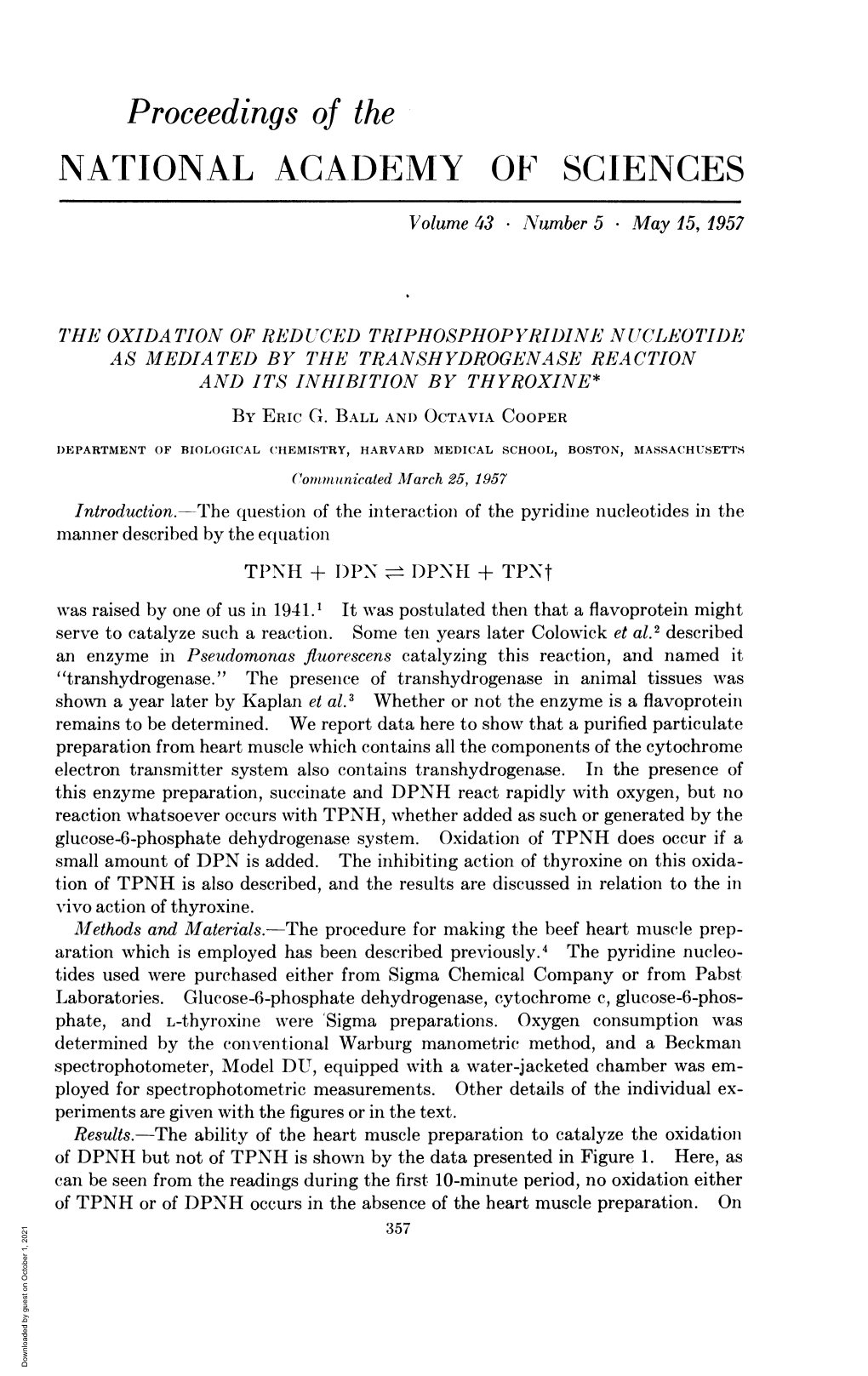 The Oxidation of Reduced Triphosphopyridine Nucleotide As Mediated by the Transhydrogenase Reaction and Its Inhibition by Thyroxine