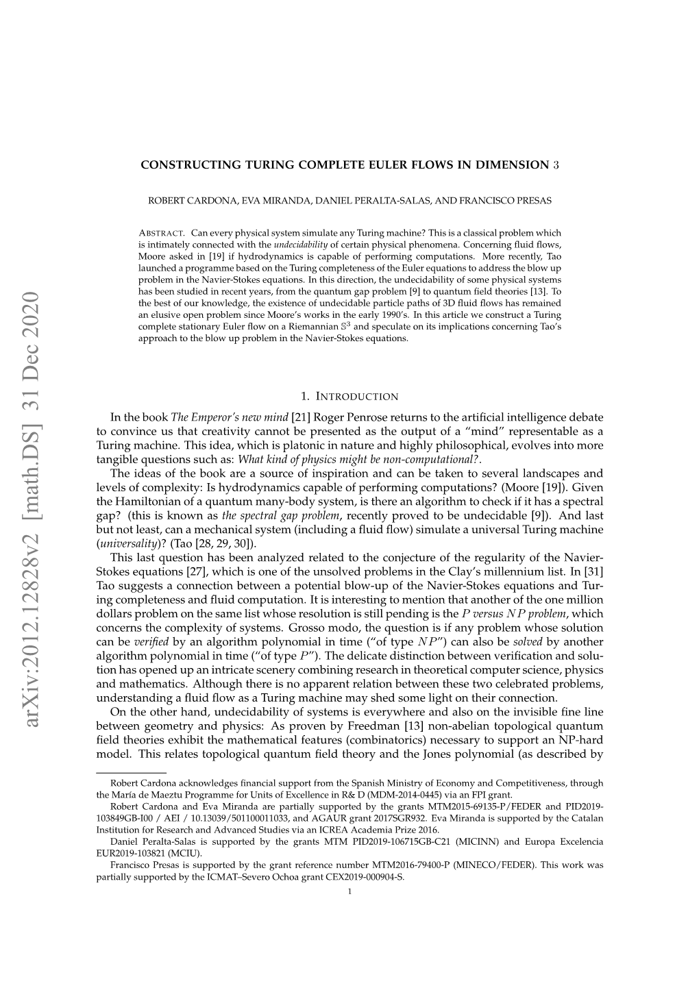 Arxiv:2012.12828V2 [Math.DS] 31 Dec 2020