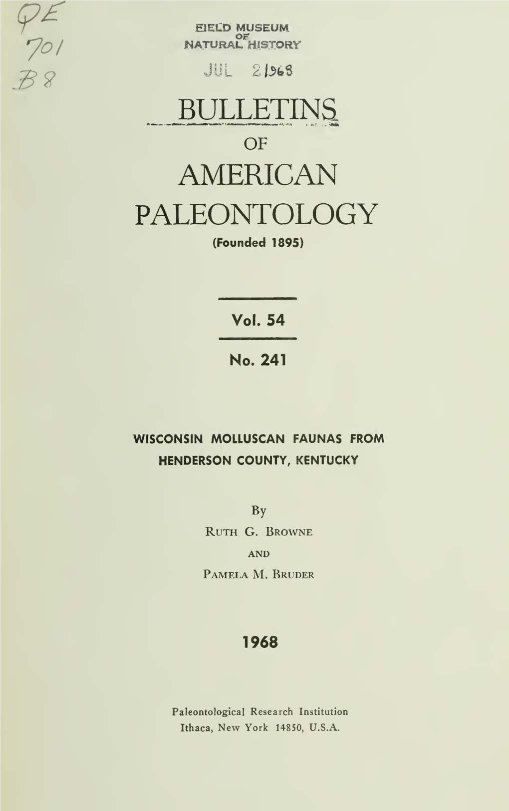 BULLETINS of AMERICAN PALEONTOLOGY (Founded 1895)