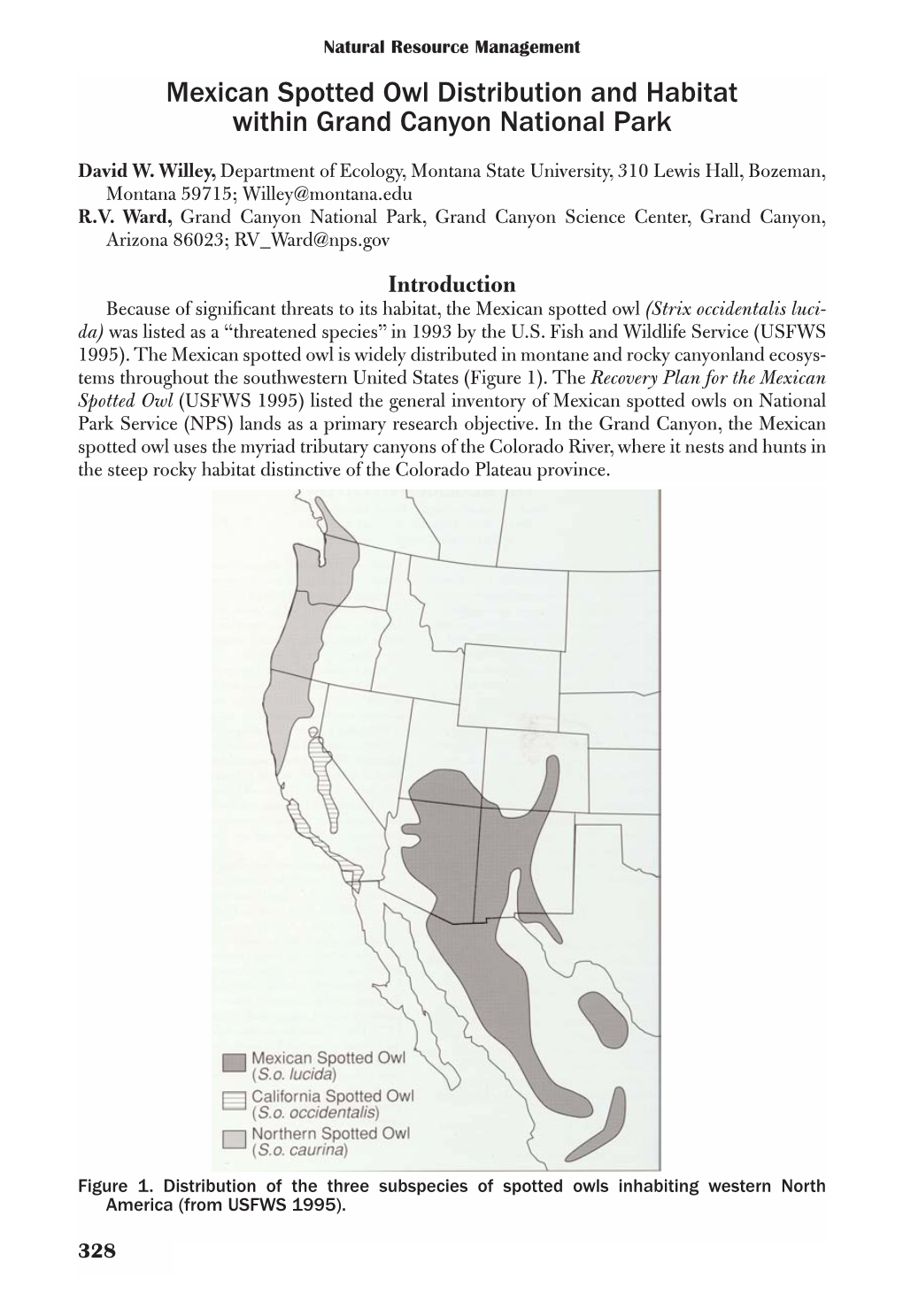 Mexican Spotted Owl Distribution and Habitat Within Grand Canyon National Park