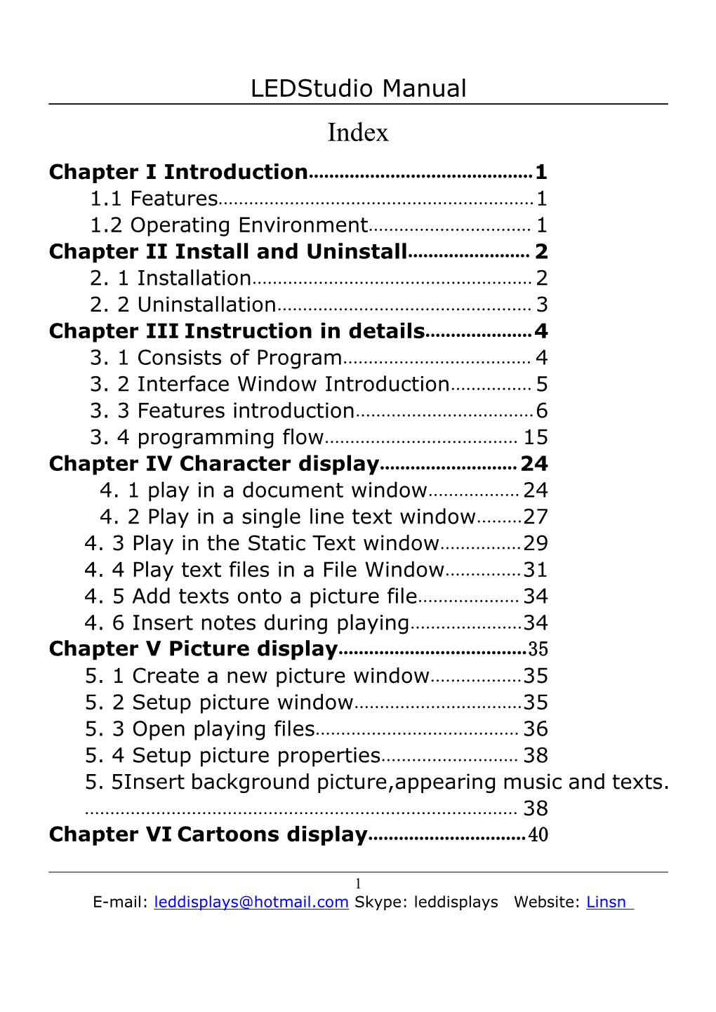 Ledstudio Manual Index Chapter I Introduction