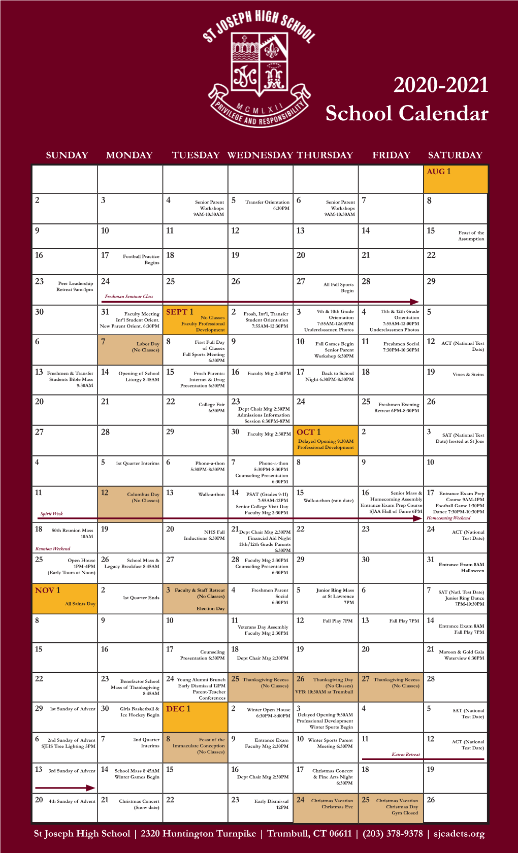 2020-2021 School Calendar
