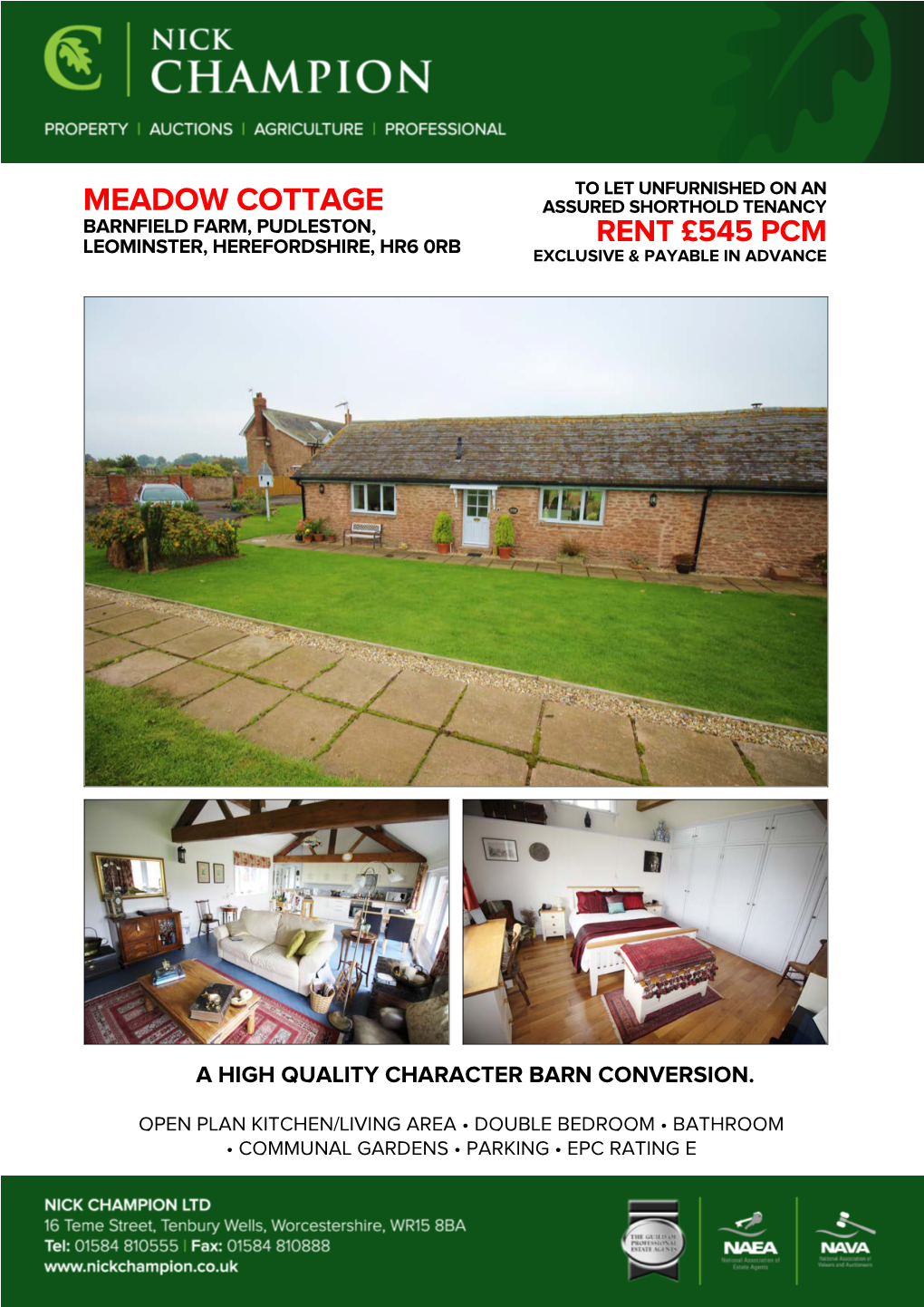 Meadow Cottage Assured Shorthold Tenancy Barnfield Farm, Pudleston, Rent £545 Pcm Leominster, Herefordshire, Hr6 0Rb Exclusive & Payable in Advance