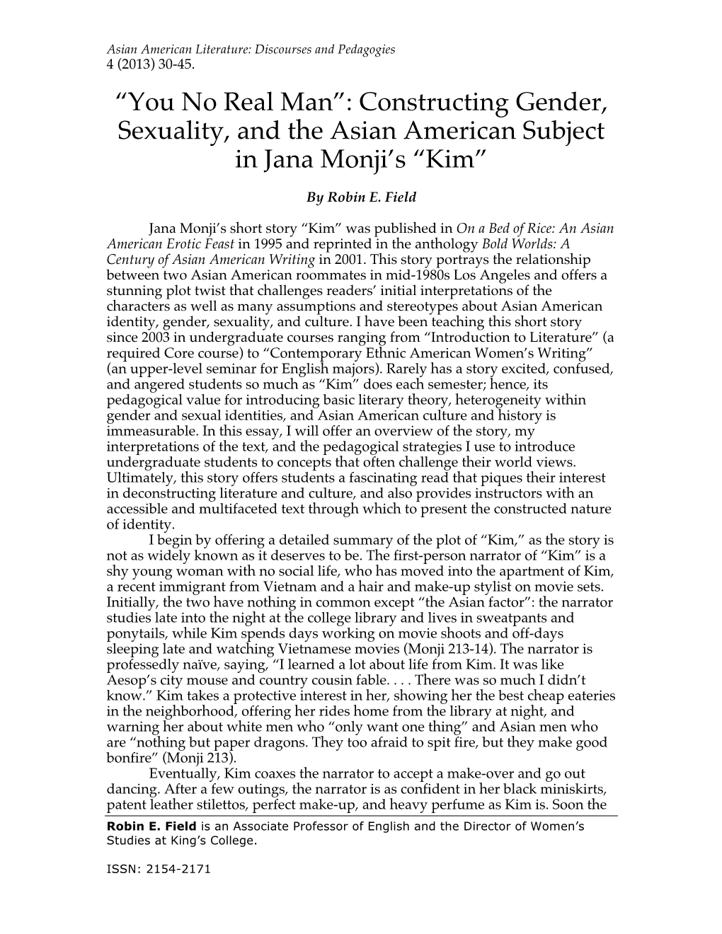 Constructing Gender, Sexuality, and the Asian American Subject in Jana Monji's