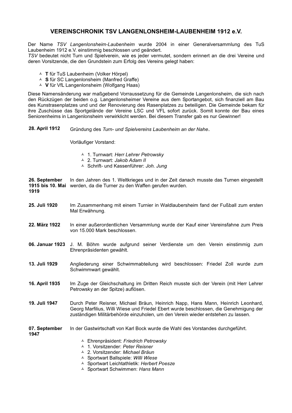 VEREINSCHRONIK TSV LANGENLONSHEIM-LAUBENHEIM 1912 E.V