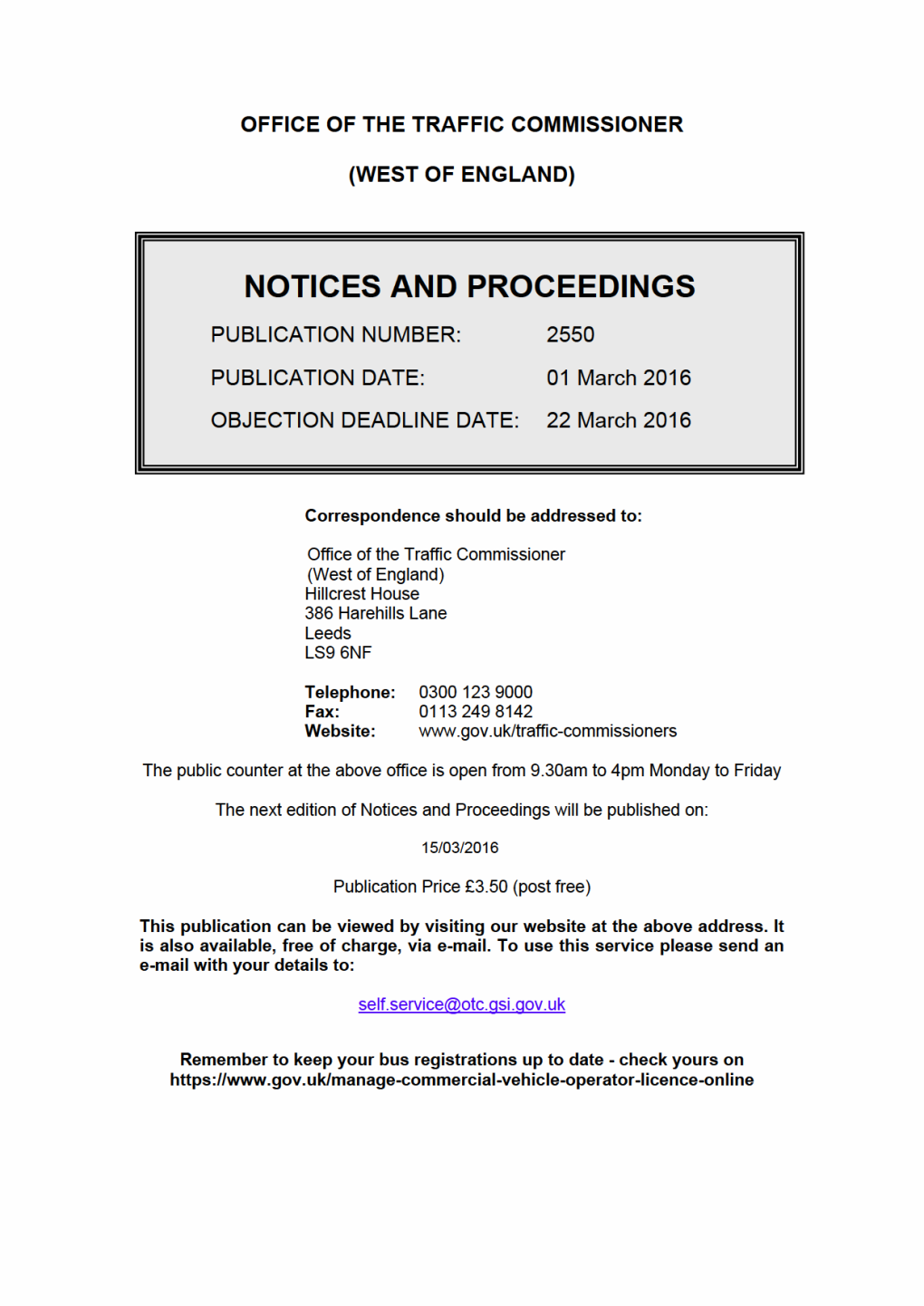 NOTICES and PROCEEDINGS 1 March 2016