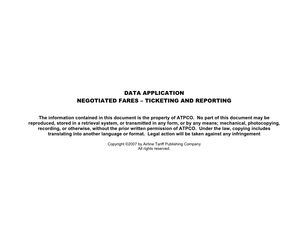 Data Application Negotiated Fares – Ticketing and Reporting