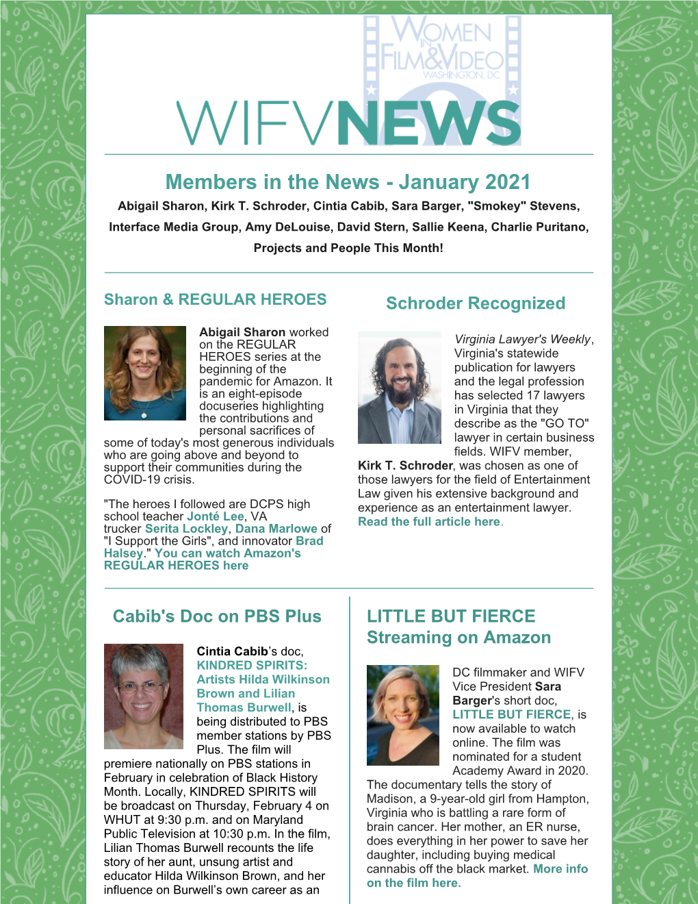 Members in the News - January 2021 Abigail Sharon, Kirk T