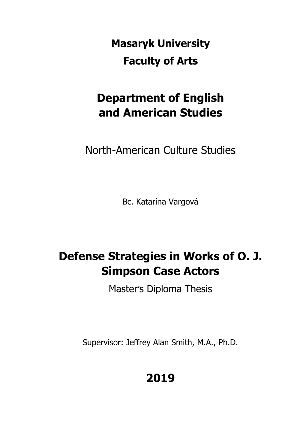 Department of English and American Studies Defense