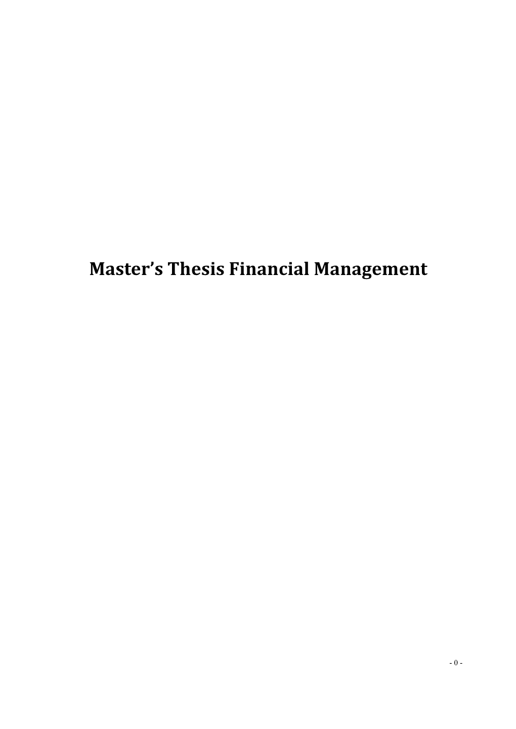 Master's Thesis Financial Management