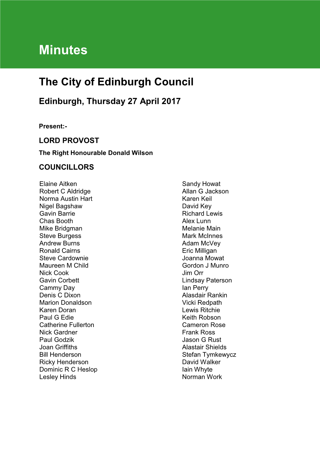 Minutes the City of Edinburgh Council