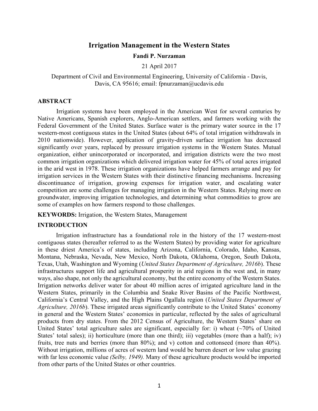 Irrigation Management in the Western States Fandi P