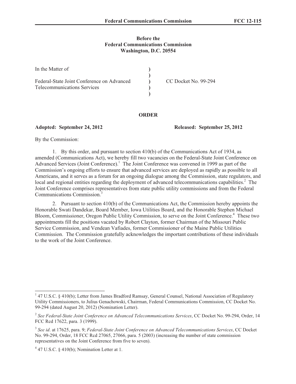 Federal Communications Commission FCC 12-115 Before The