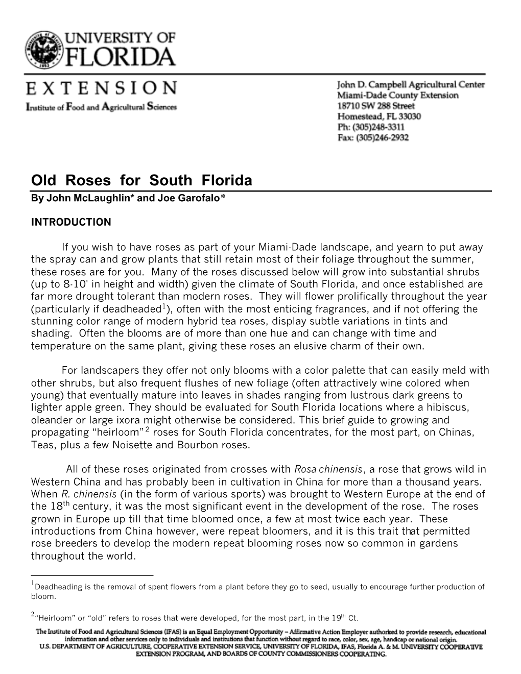 Old Roses for South Florida by John Mclaughlin* and Joe Garofalo*