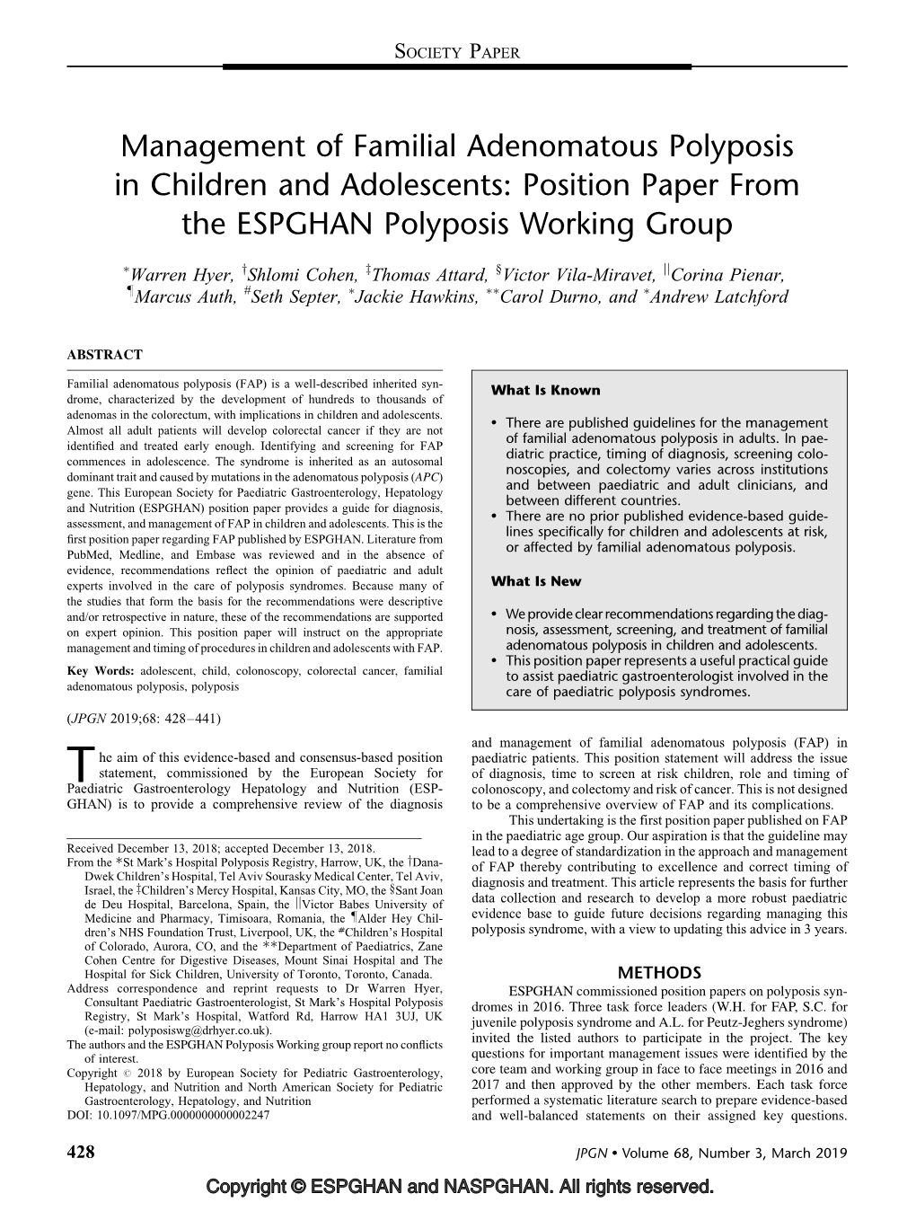 Management of Familial Adenomatous Polyposis in Children and Adolescents: Position