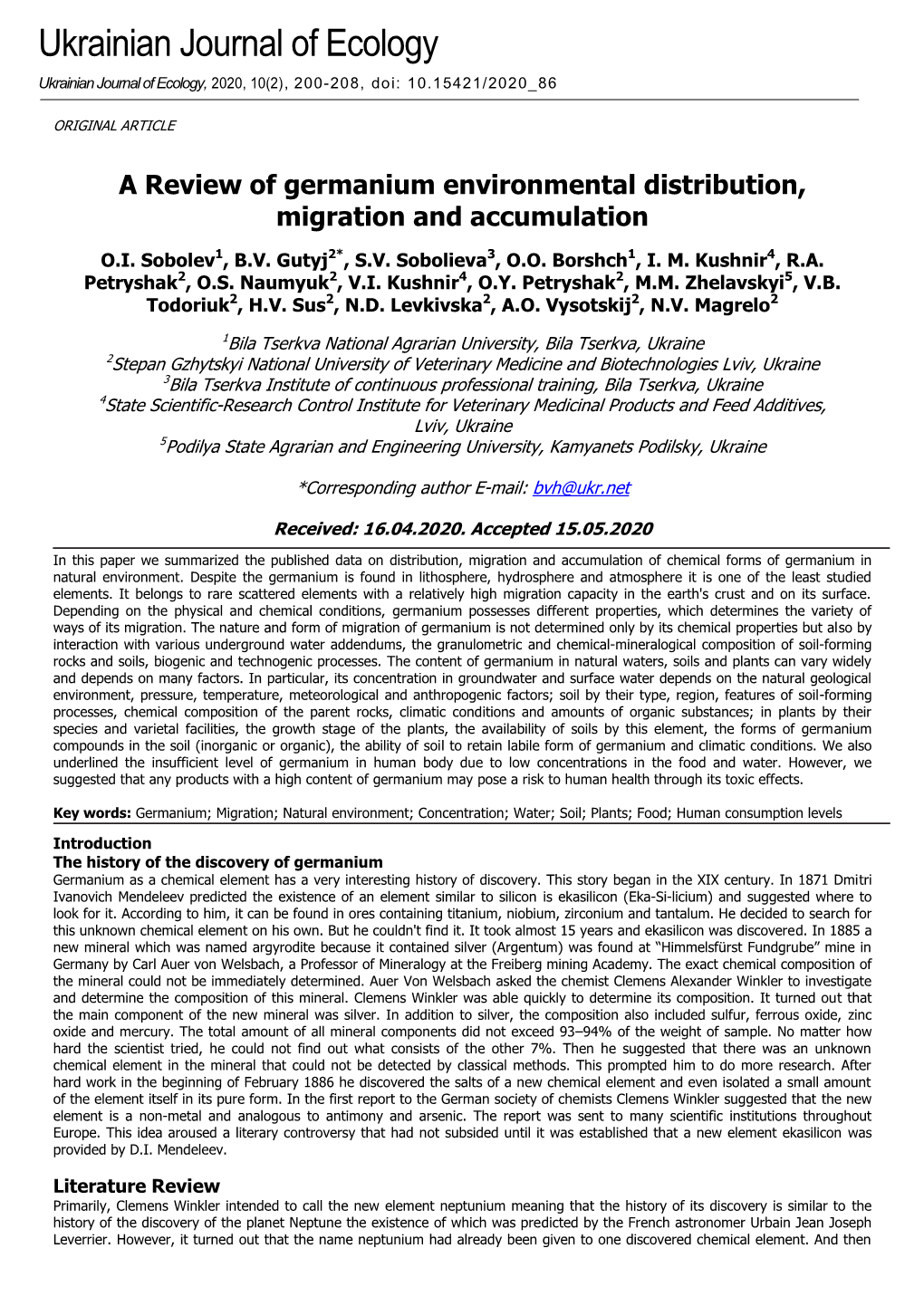 A Review of Germanium Environmental Distribution, Migration and Accumulation