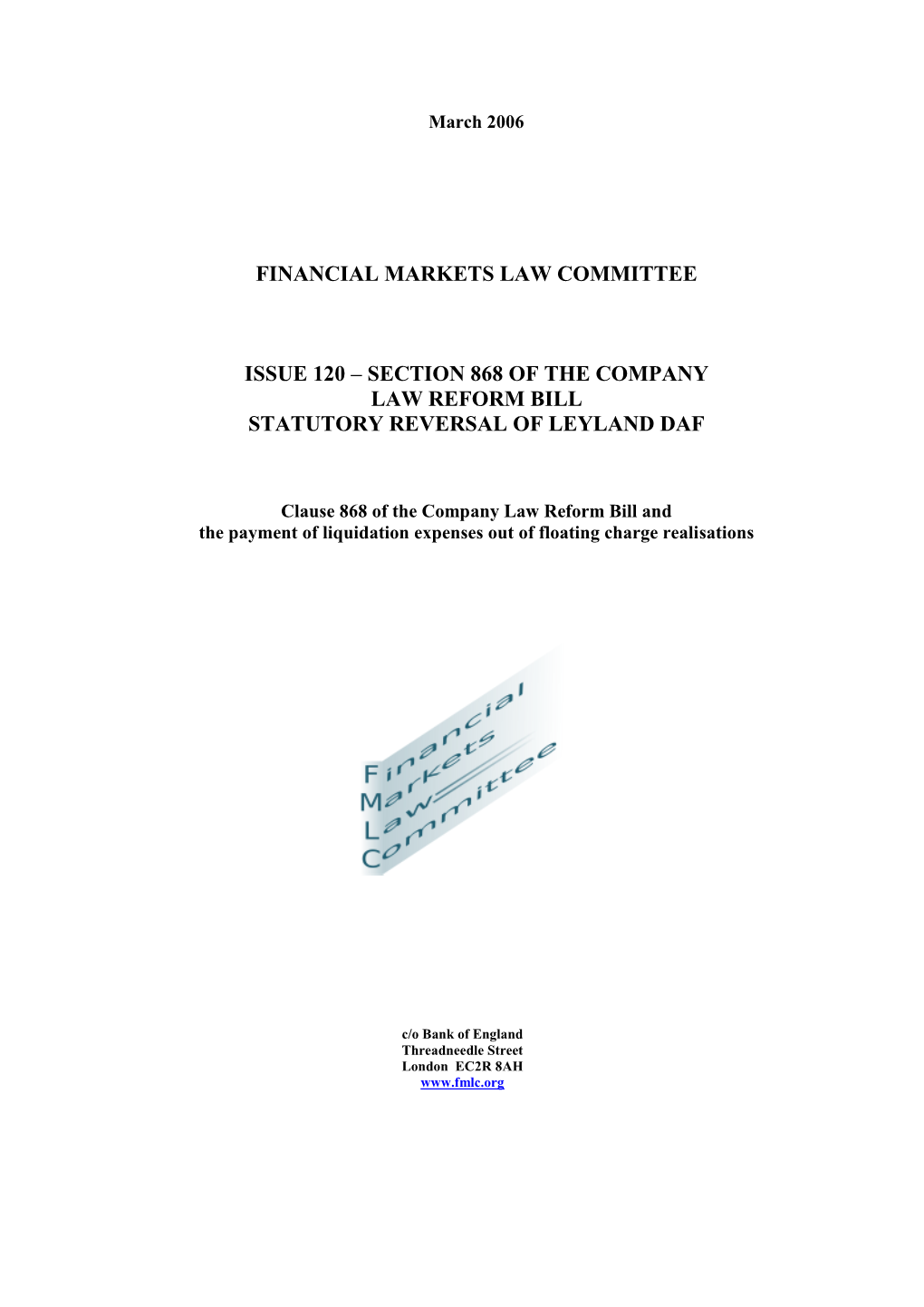 Section 868 of the Company Law Reform Bill Statutory Reversal of Leyland Daf