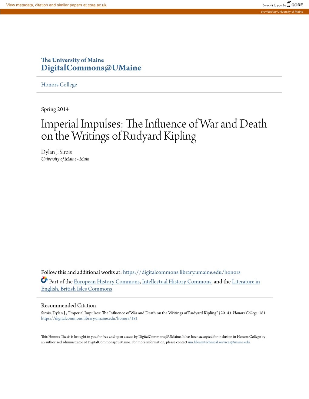 The Influence of War and Death on the Writings of Rudyard Kipling